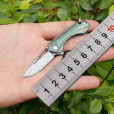 Damascus Pocket Knife Titanium Handle Mini Necklace Keychain Folding Knife