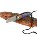Damascus outdoor folding knife portable self-defense titanium handle necklace key chain folding knife