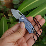 Outdoor pocket knife mini folding knife titanium handle Damascus multifunction knife necklace key knife